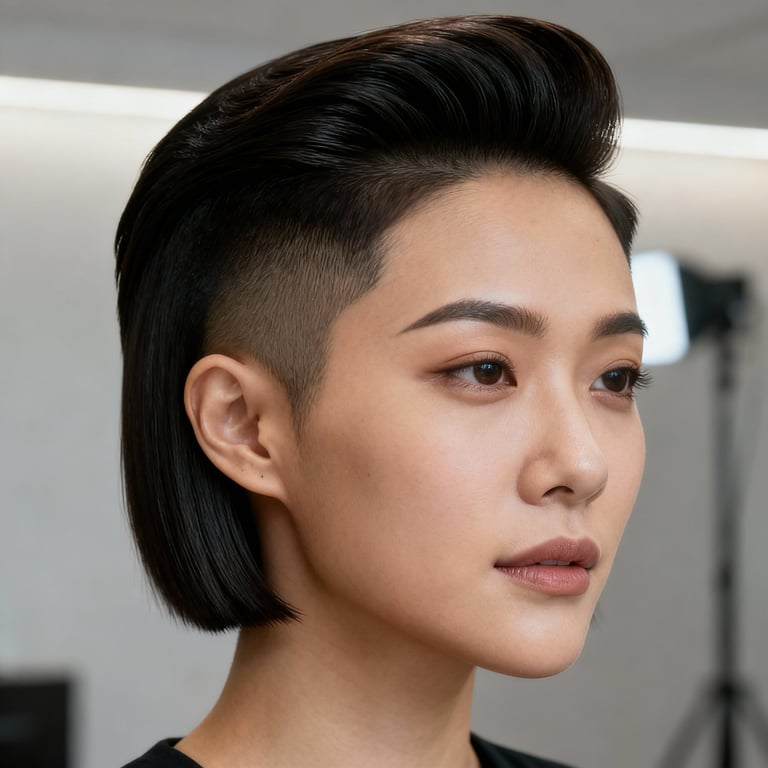 short pompadour on straight hair, low version.