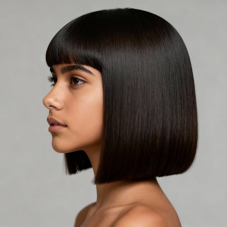 hime cut no bangs on straight hair, low version.