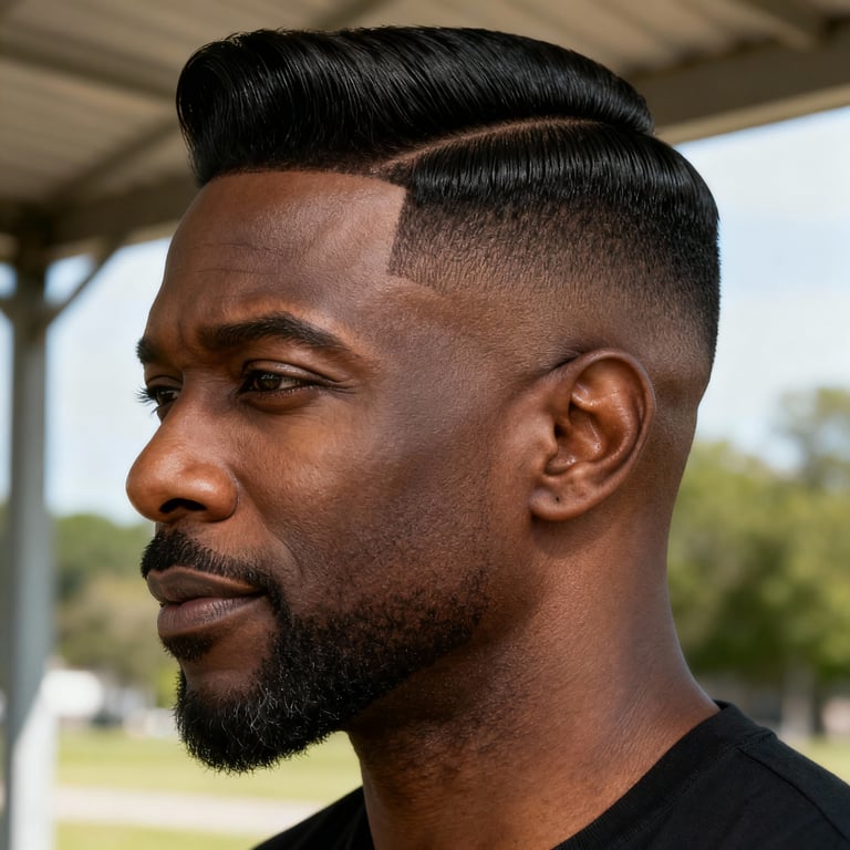 short pompadour on straight hair, low version.