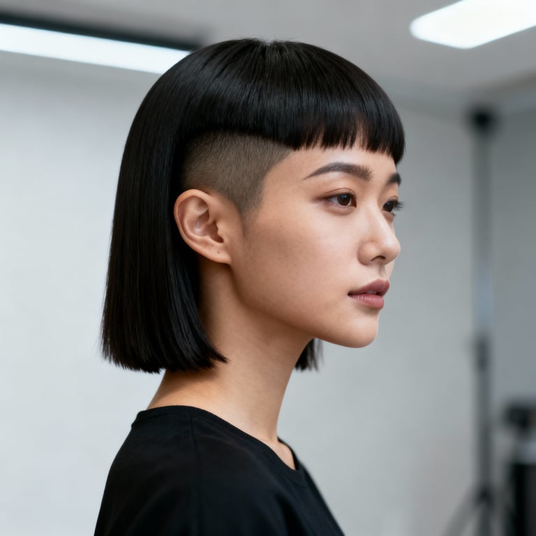 mullet haircut on straight hair, low version.