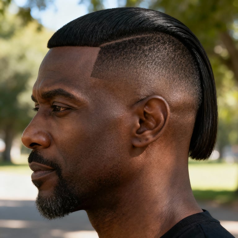 long buzz cut on straight hair, low version.