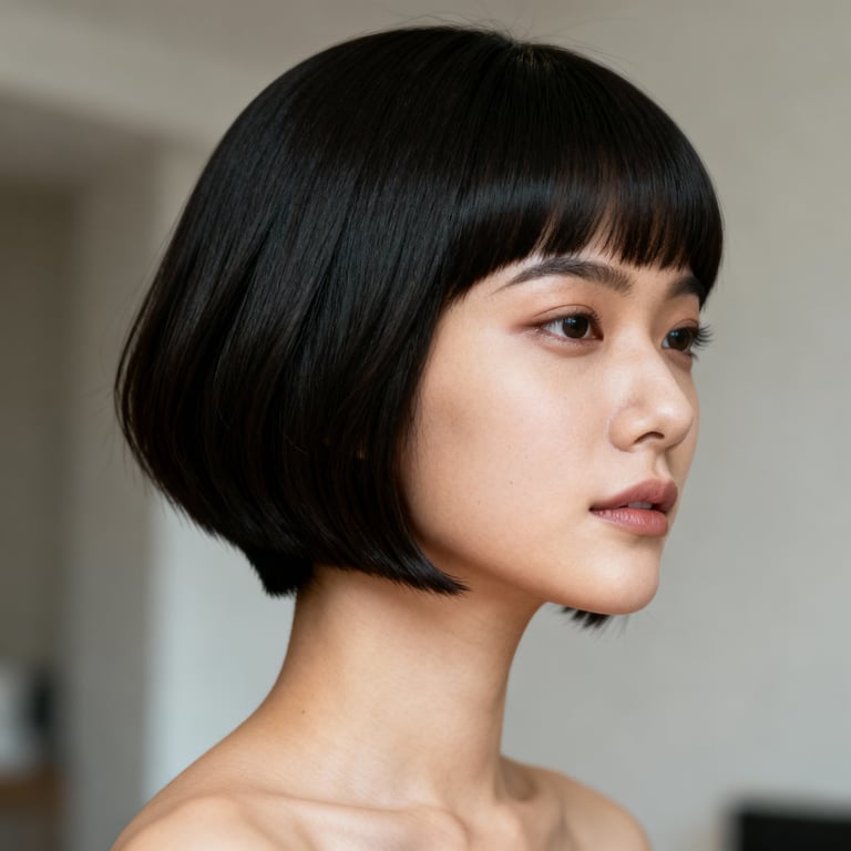 pageboy haircut female on straight hair, low version.