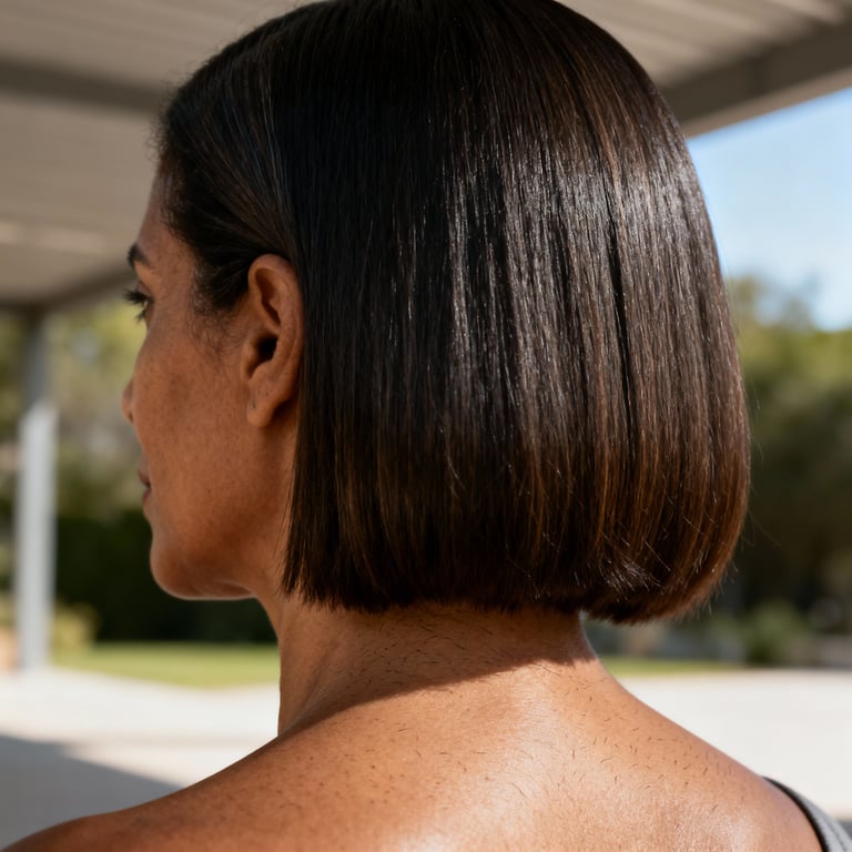 side part on straight hair, low version.