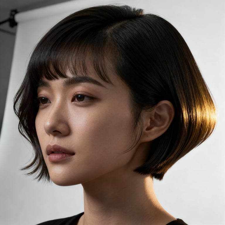 short jellyfish haircut on straight hair, low version.