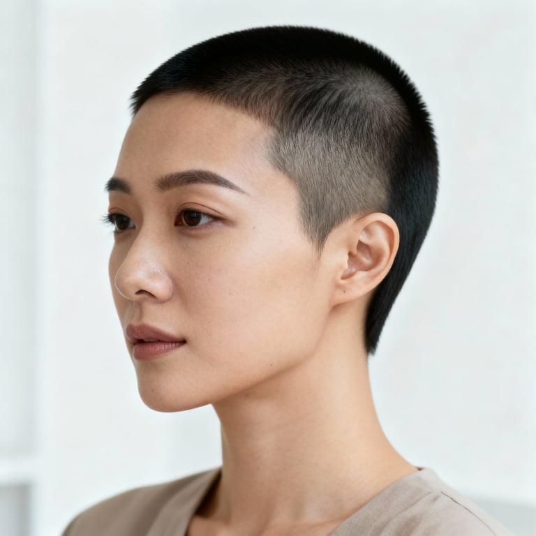 long buzz cut on straight hair, low version.