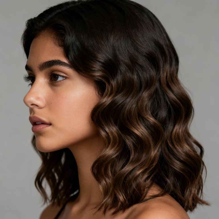 long wavy hair on wavy hair, low version.