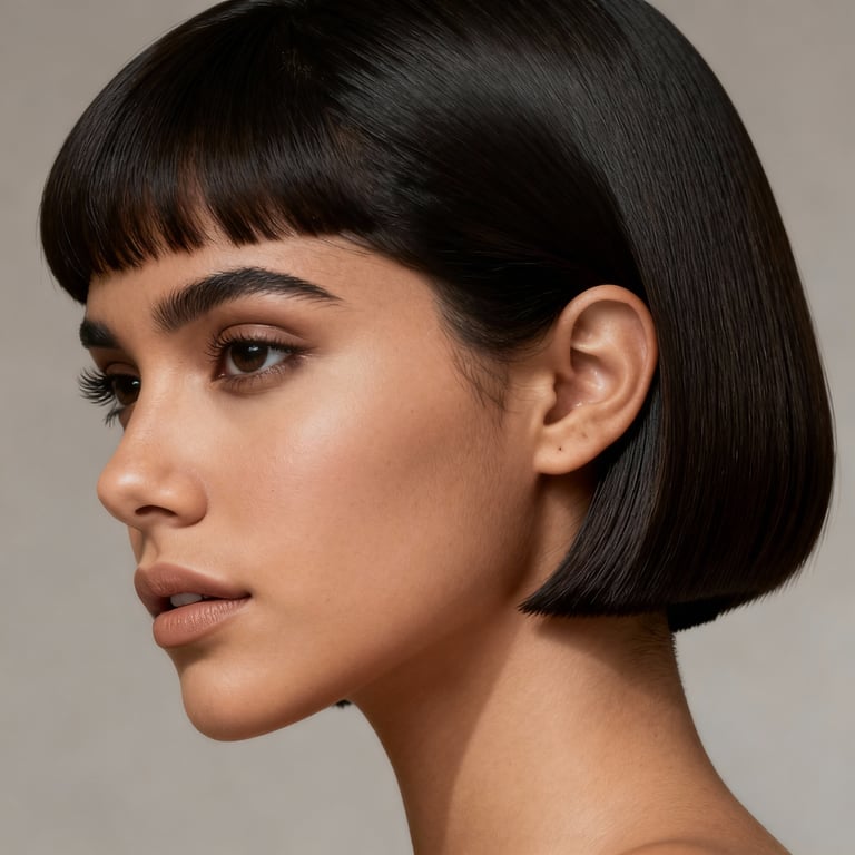 wedge haircut 80s on straight hair, low version.