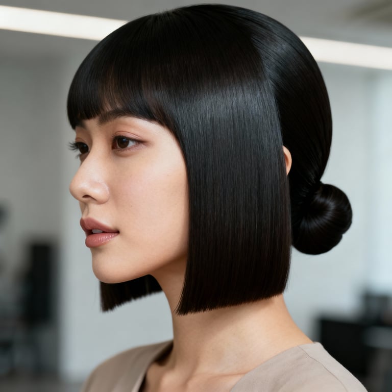 slick back bun on straight hair, low version.