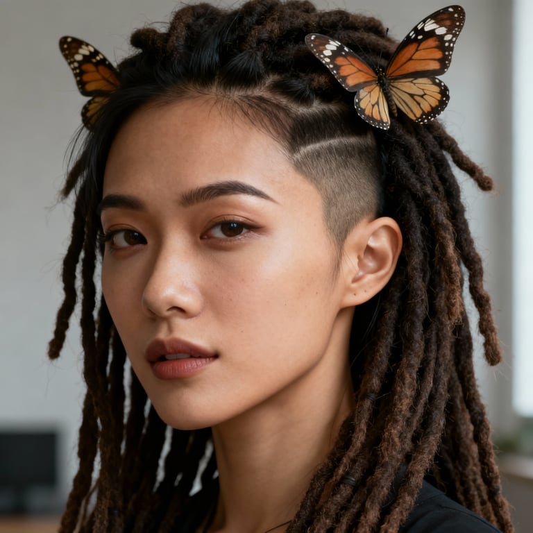 butterfly locs on straight hair, low version.