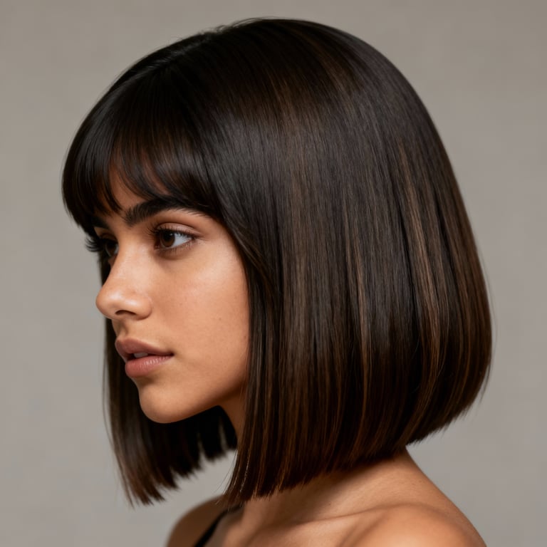 layered long bob haircut on straight hair, low version.