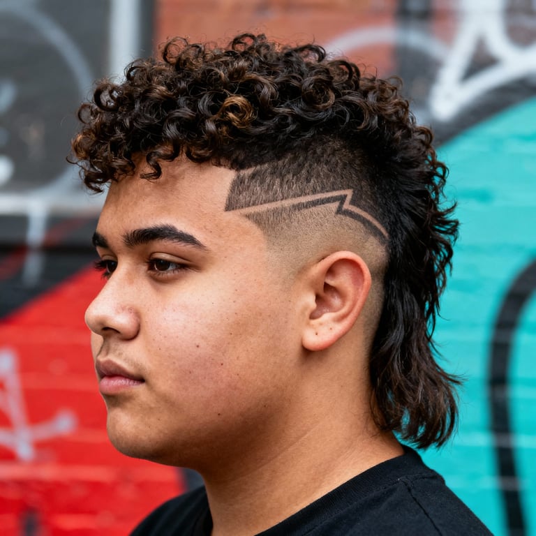 Burst Fade Mullet Curly Men