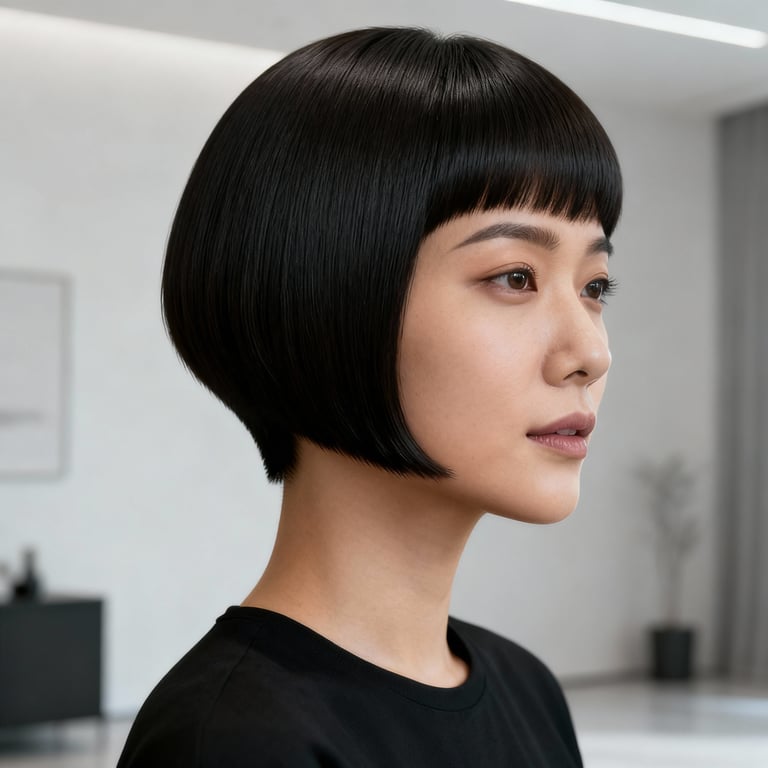 modern ivy league haircut on straight hair, low version.