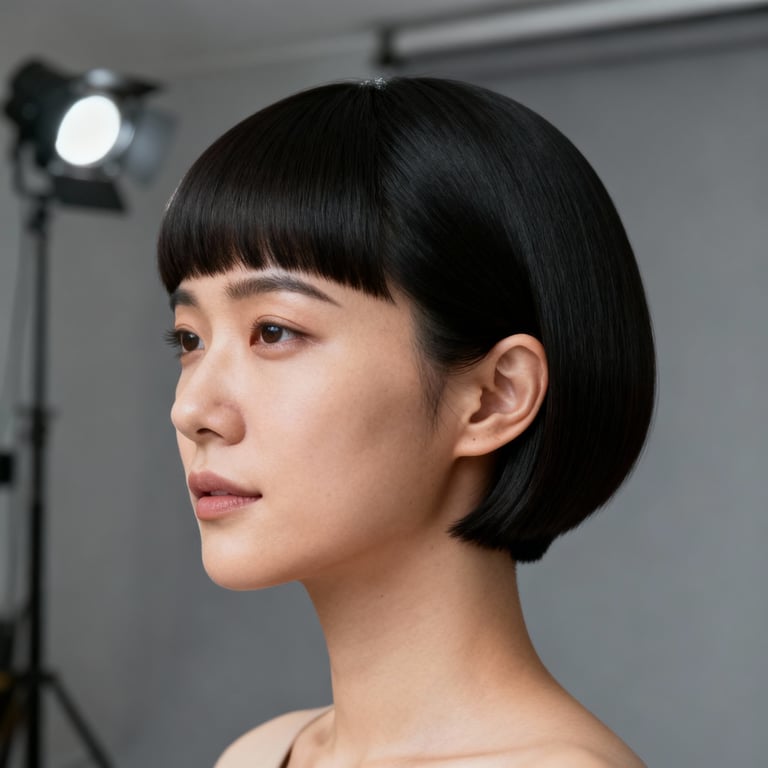 bowl cut on straight hair, low version.