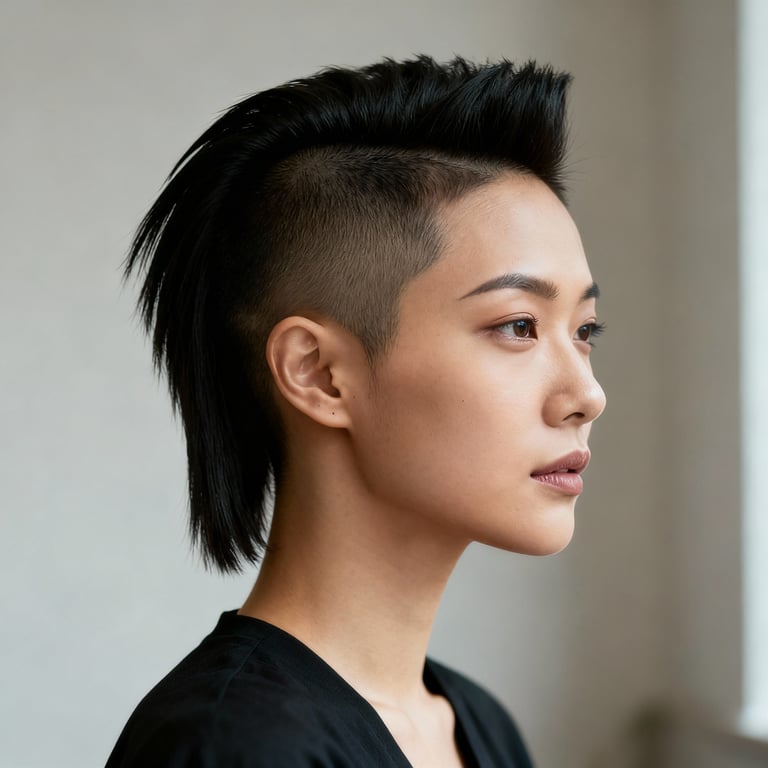 faux hawk mullet on straight hair, low version.