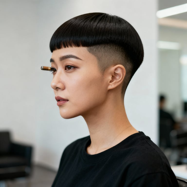 v cut cigar cutter on straight hair, low version.