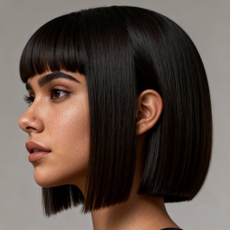 hime cut hairstyle on straight hair, low version.