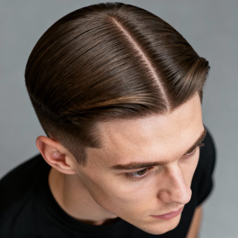 middle part on straight hair, mid version.