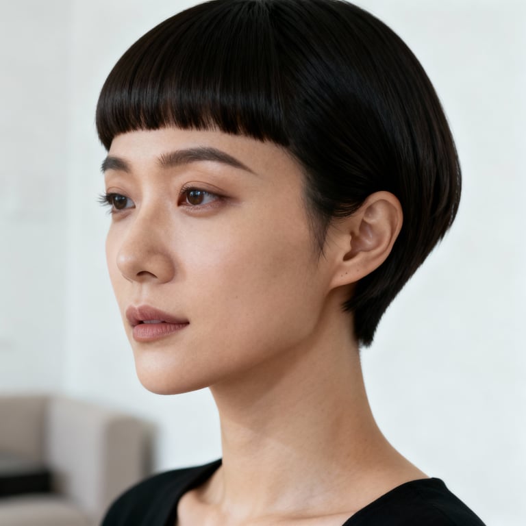 caesar cut on straight hair, low version.