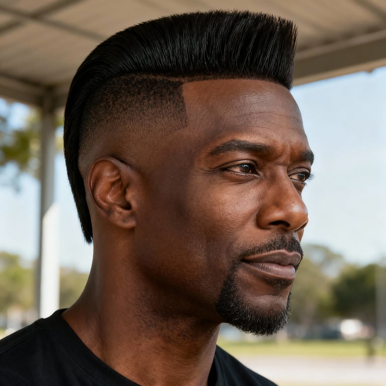 faux hawk haircut on straight hair, low version.