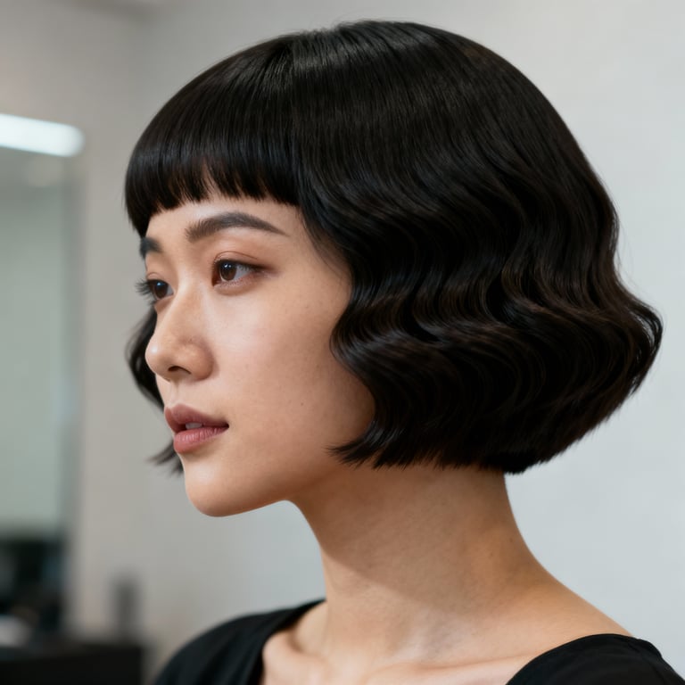 low cut caesar with the deep waves on straight hair, low version.