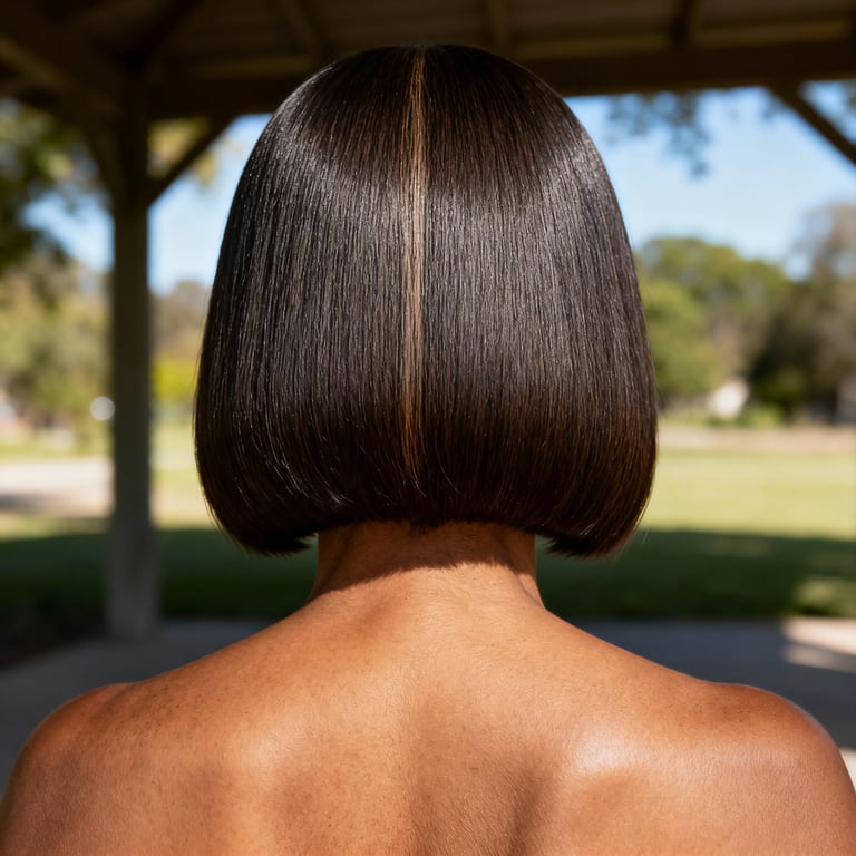 middle part on straight hair, mid version.