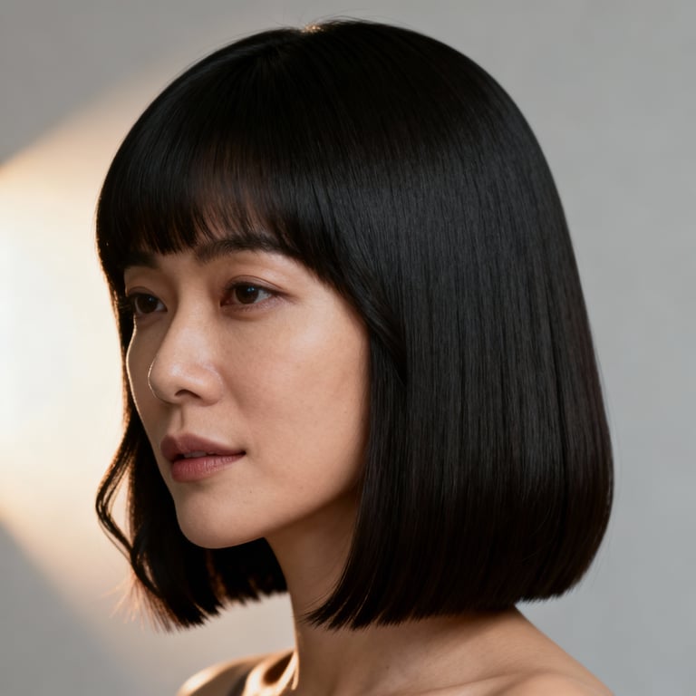 blunt cut on straight hair, low version.