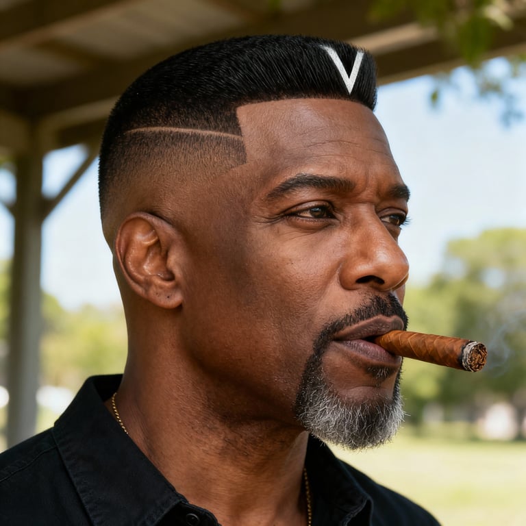 v cut cigar cutter on straight hair, low version.