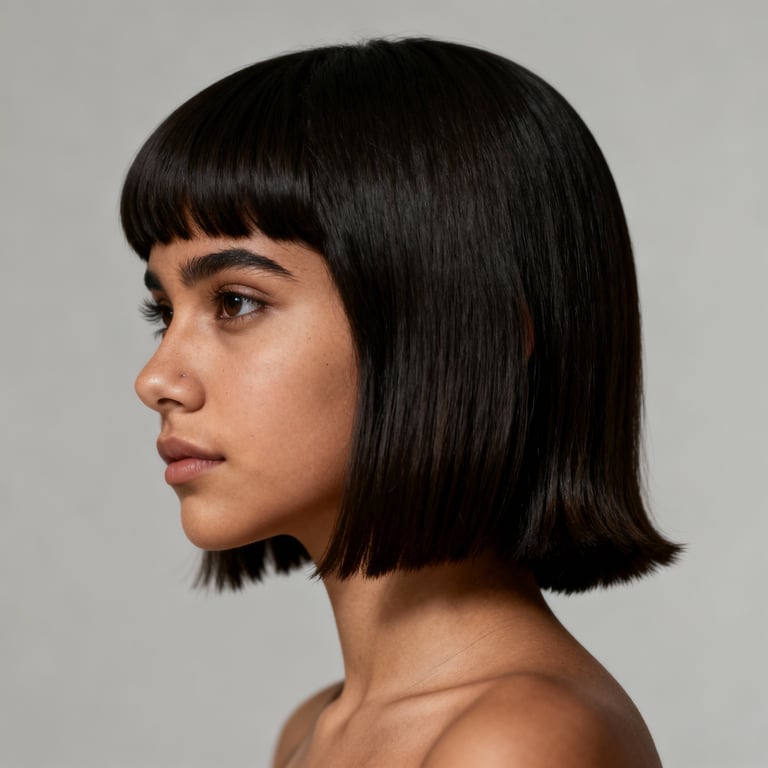 bowl cut mullet on straight hair, low version.