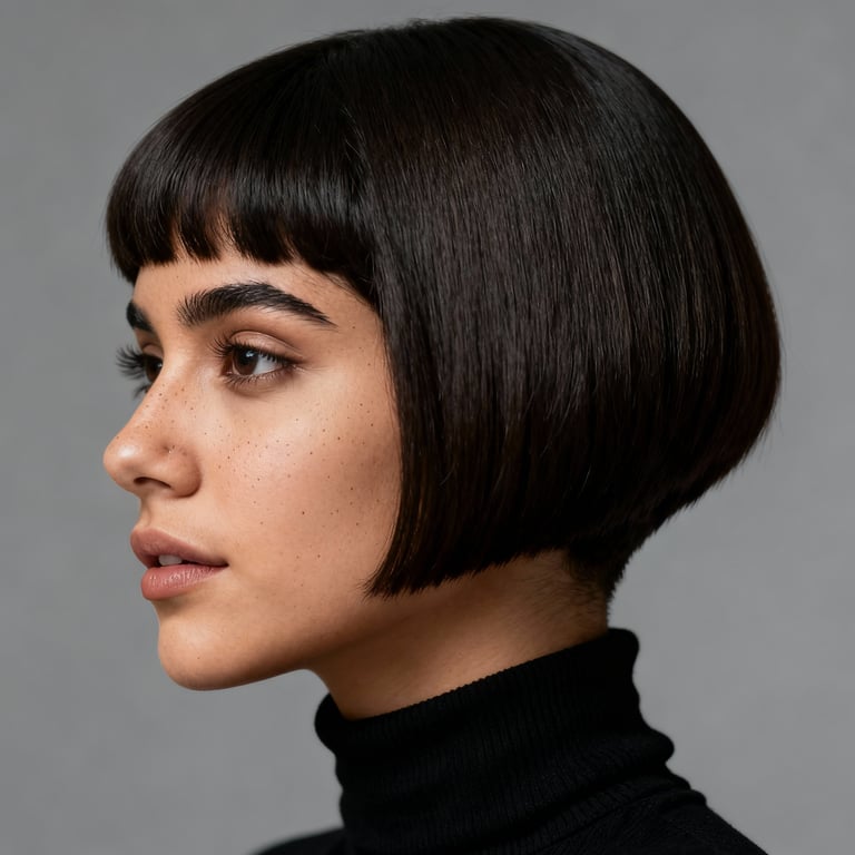 pixie pageboy haircut on straight hair, low version.