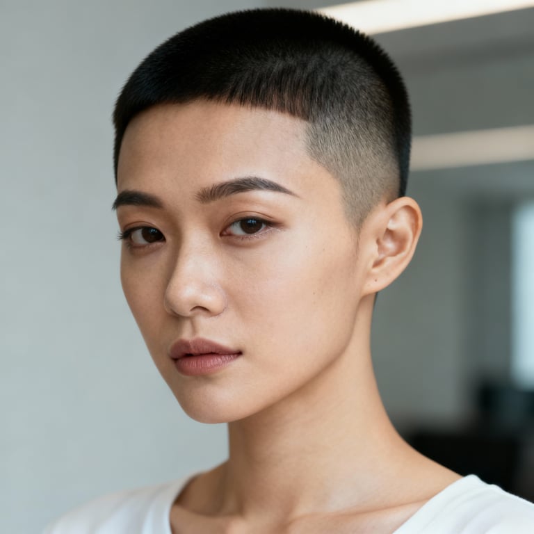 10 guard buzz cut on straight hair, low version.