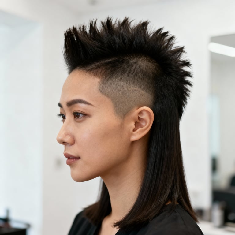 burst fade mohawk on straight hair, low version.