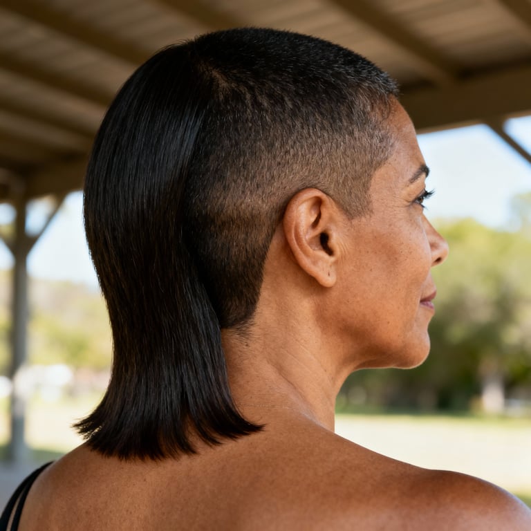 mullet haircut on straight hair, low version.