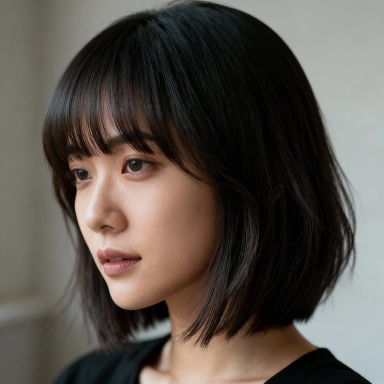 wispy bangs on straight hair, low version.