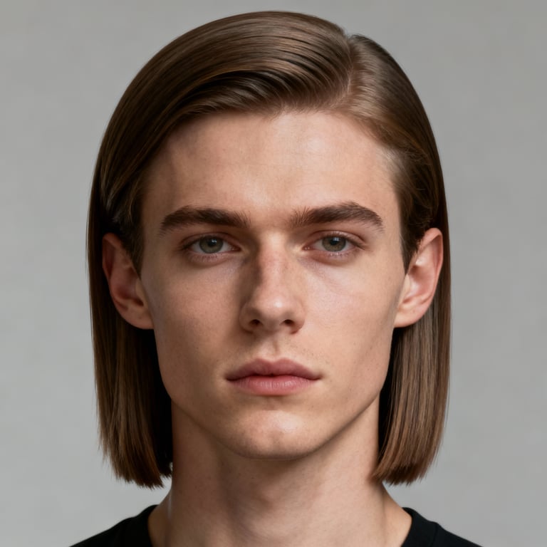 side part shoulder length blunt cut on straight hair, low version.