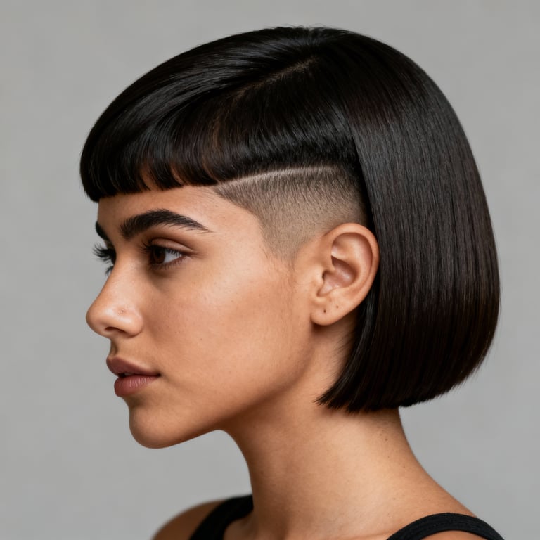 modern caesar cut on straight hair, low version.