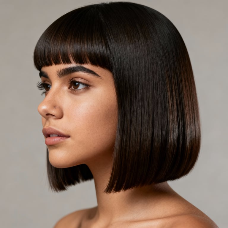 side bangs on straight hair, low version.