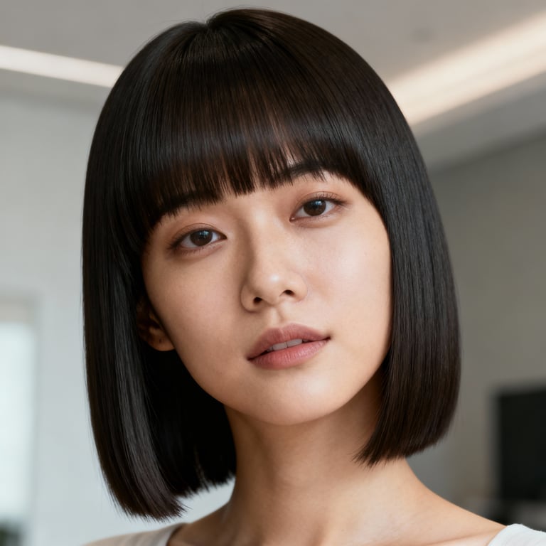 curtain bangs on straight hair, low version.