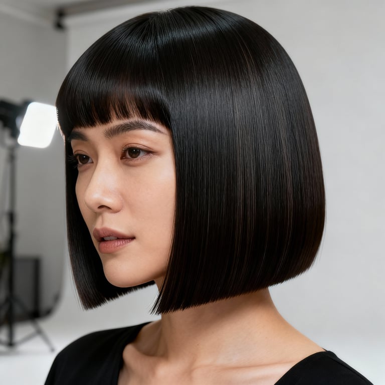 wedge haircut 80s on straight hair, low version.