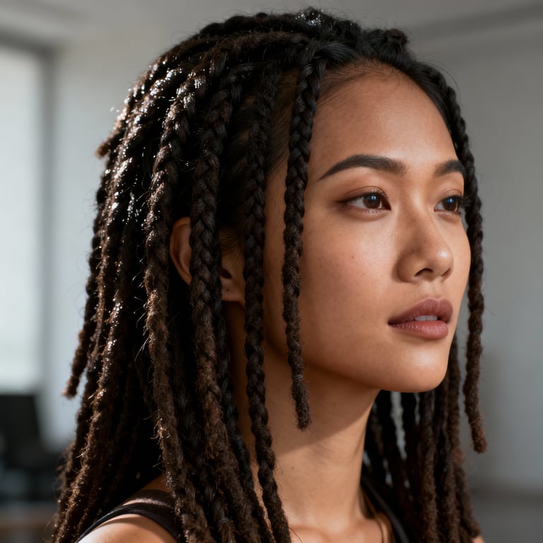 island twists on straight hair, low version.