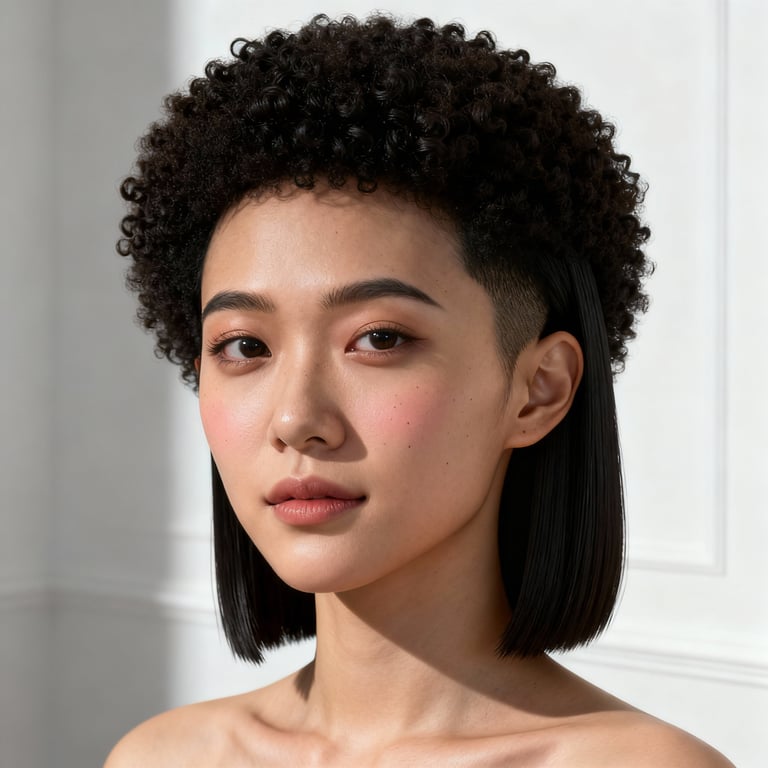 afro hair emoji on straight hair, low version.