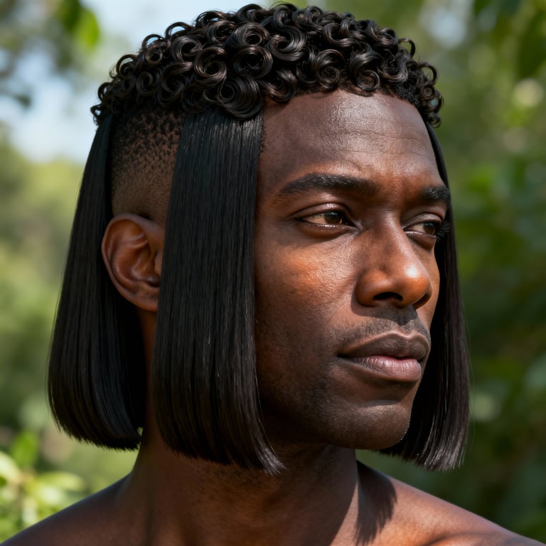 hime cut curly hair on curly hair, low version.