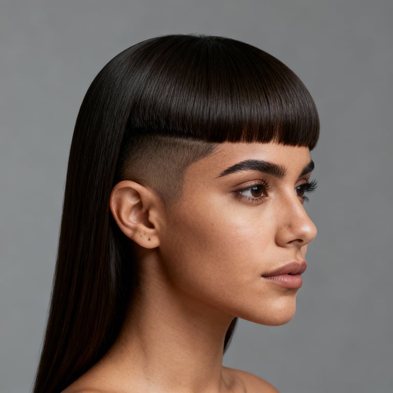 side part on straight hair, low version.