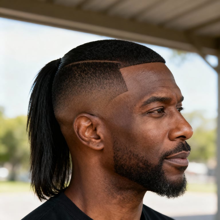 mullet haircut men on straight hair, low version.