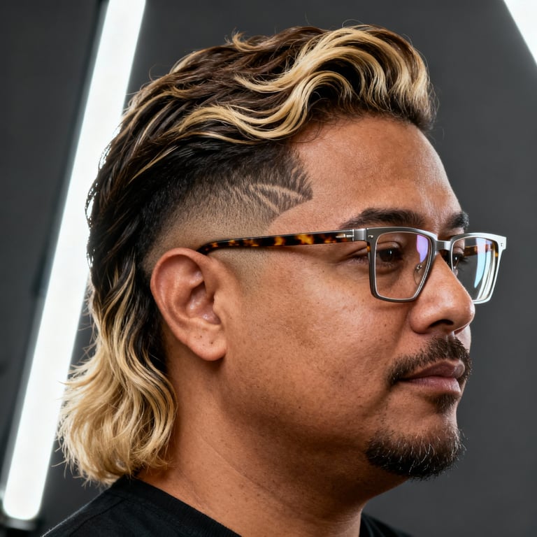 Mid Burst Fade Mullet Wavy