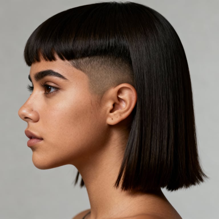 straight hair mullet on straight hair, low version.