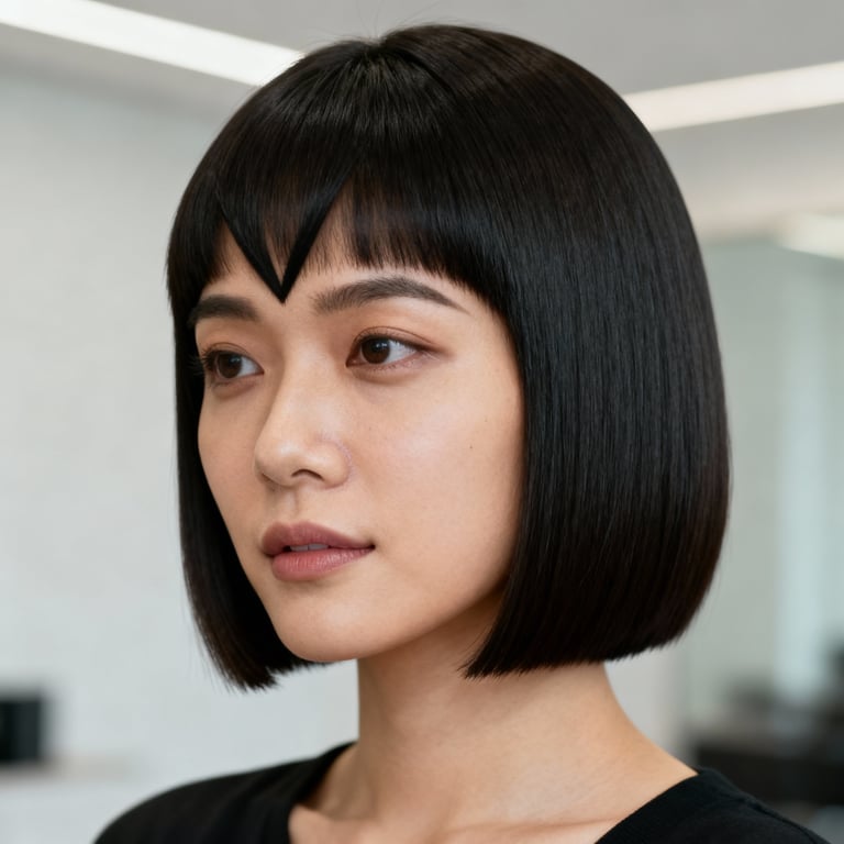 v cut on straight hair, low version.