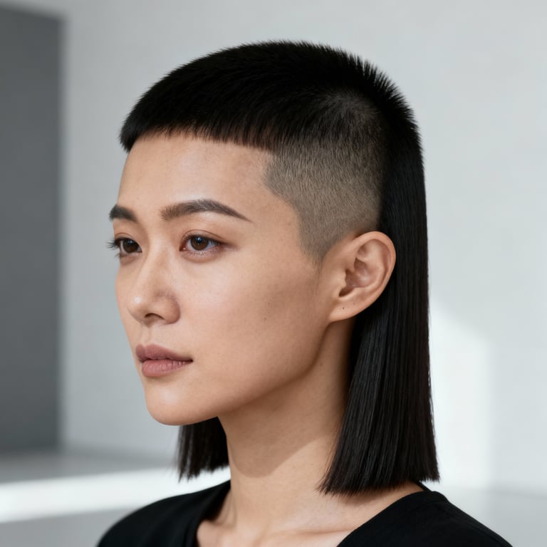 long buzz cut on straight hair, low version.