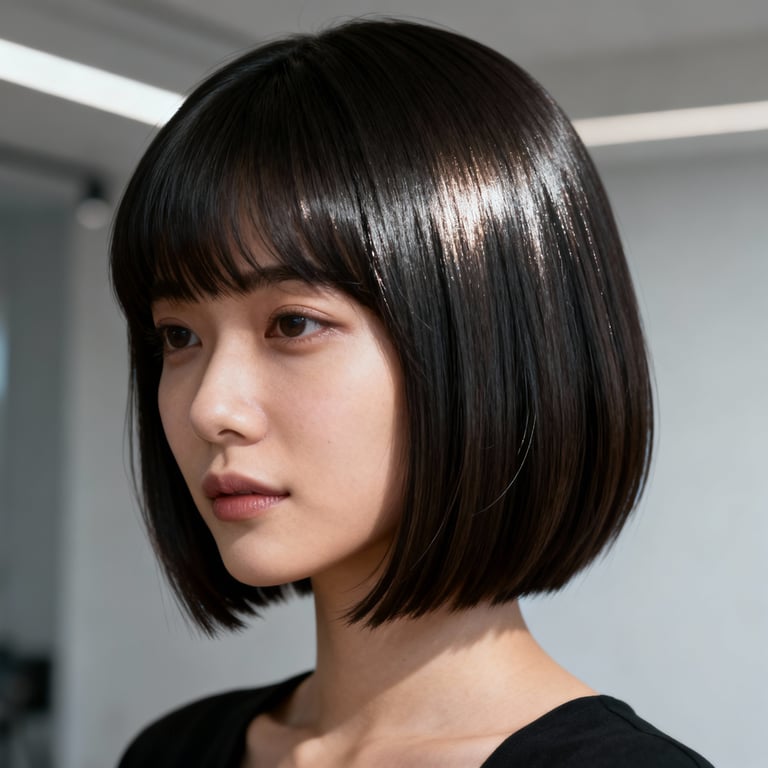 layered hime cut on straight hair, low version.