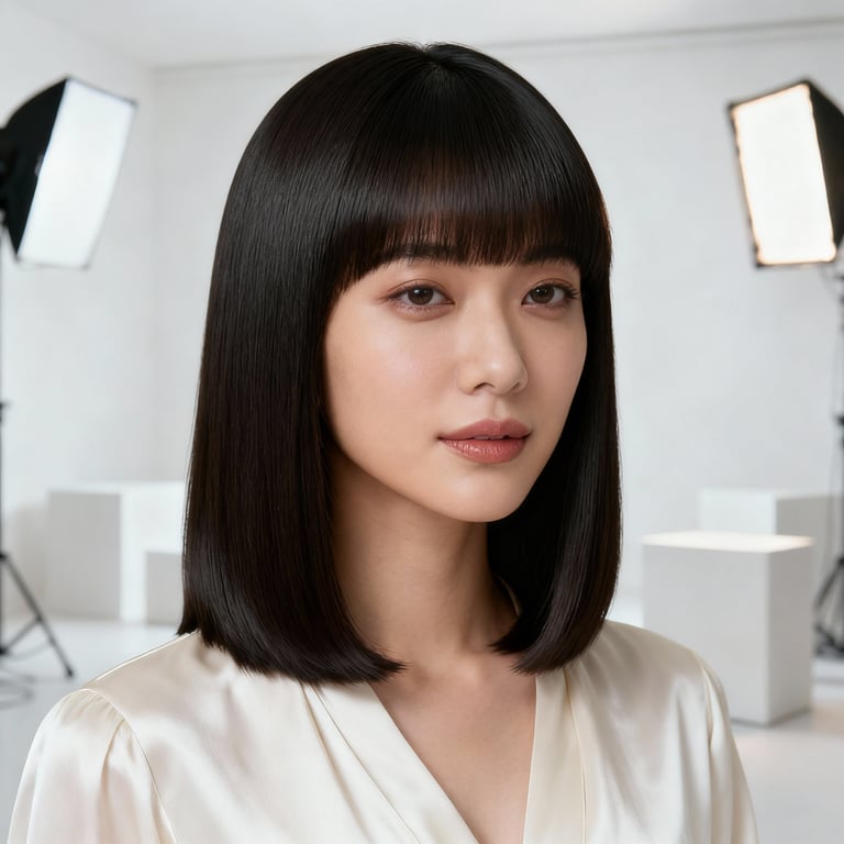 hime cut no bangs on straight hair, low version.