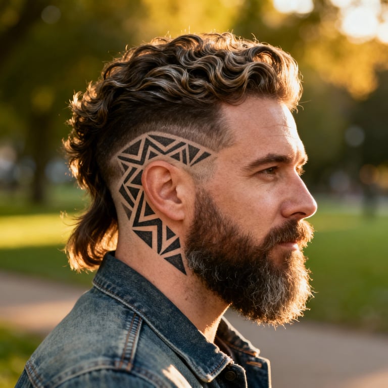 Burst Fade Mullet Wavy Hair